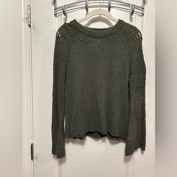 Billabong cozy love Sweater open knit Bell Sleeve women’s m boho beach green 70s - Picture 1 of 16